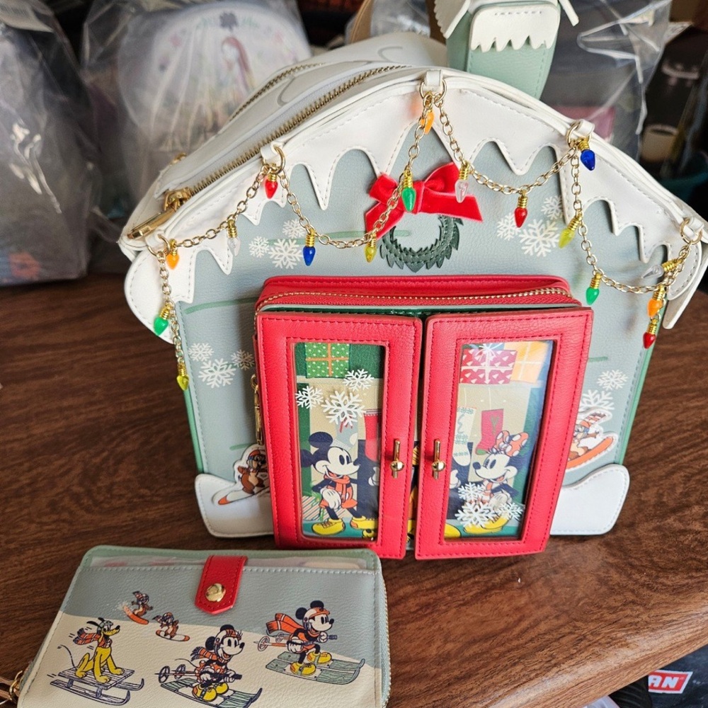 Christmas Disney Mickey Mouse Ski House Backpack and Matching Wallet